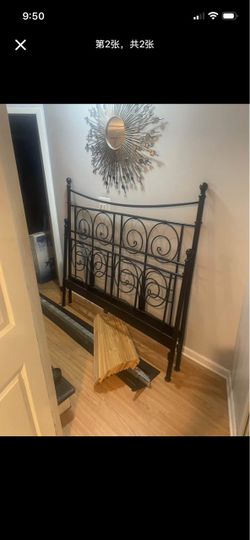 Black Metal Bed Headboard with Scroll Design