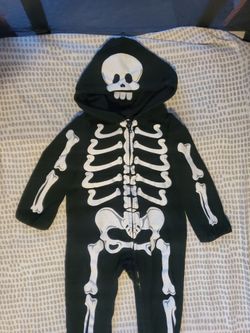 Baby Skeleton Halloween Costume Zip-Up Jumpsuit size 18-24 months