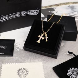 New Cro-Heart Cross Double Pendant Bamboo Necklace ~ Trendy Fashion Must-Have Both Men and Women Can Wear Couple Style Same Style Rock Punk Thai Silve