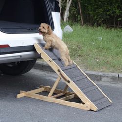 Adjustable Dog Cats Ramp, Folding Portable Wooden Pet Ramp for All Small and Older Animals, Adjustable from 11.8” to 16.5” - Rated for 100lbs - Lightw
