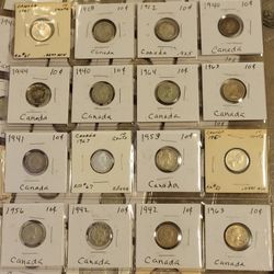 🇨🇦🇨🇦 16 Canadian Silver Dimes Silver Coin Collection 