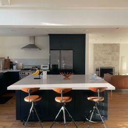 Barstools x 3 (genuine Leather Seats / Solid Wood Backrest)