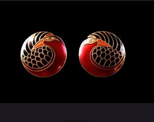 LAUREL BURCH “MYNAH BIRD” Cloisonné EARRINGS