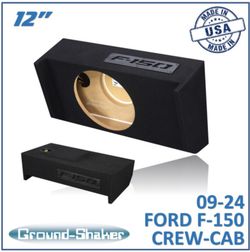 Black 12" Single Sealed Sub Box, Fits 09-26 Ford F-150 Crew-Cab