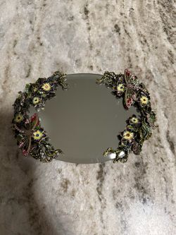 Jeweled Dragonfly Mirrored Vanity Tray 7.5” x 5”