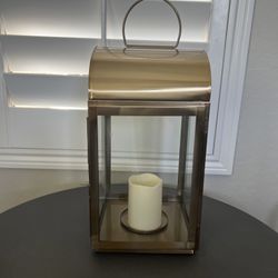 Gold Tone Metal/Glass Lantern Home Decor Project 62 (19X8X8”W/Ring Up) No Candle