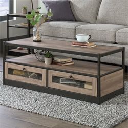 Target Modern Rustic Industrial Rectangle Coffee Table Salt Oak  Black Iron