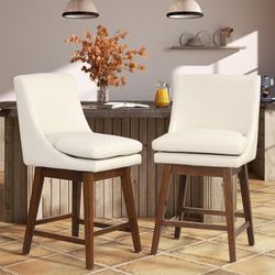 Barstools Set of 2, 26.4" Counter Height Swivel Bar Stools with Backrest & Footrest,PU Leather Upholstered, Armless Modern Bar Chairs for Kitchen Isla
