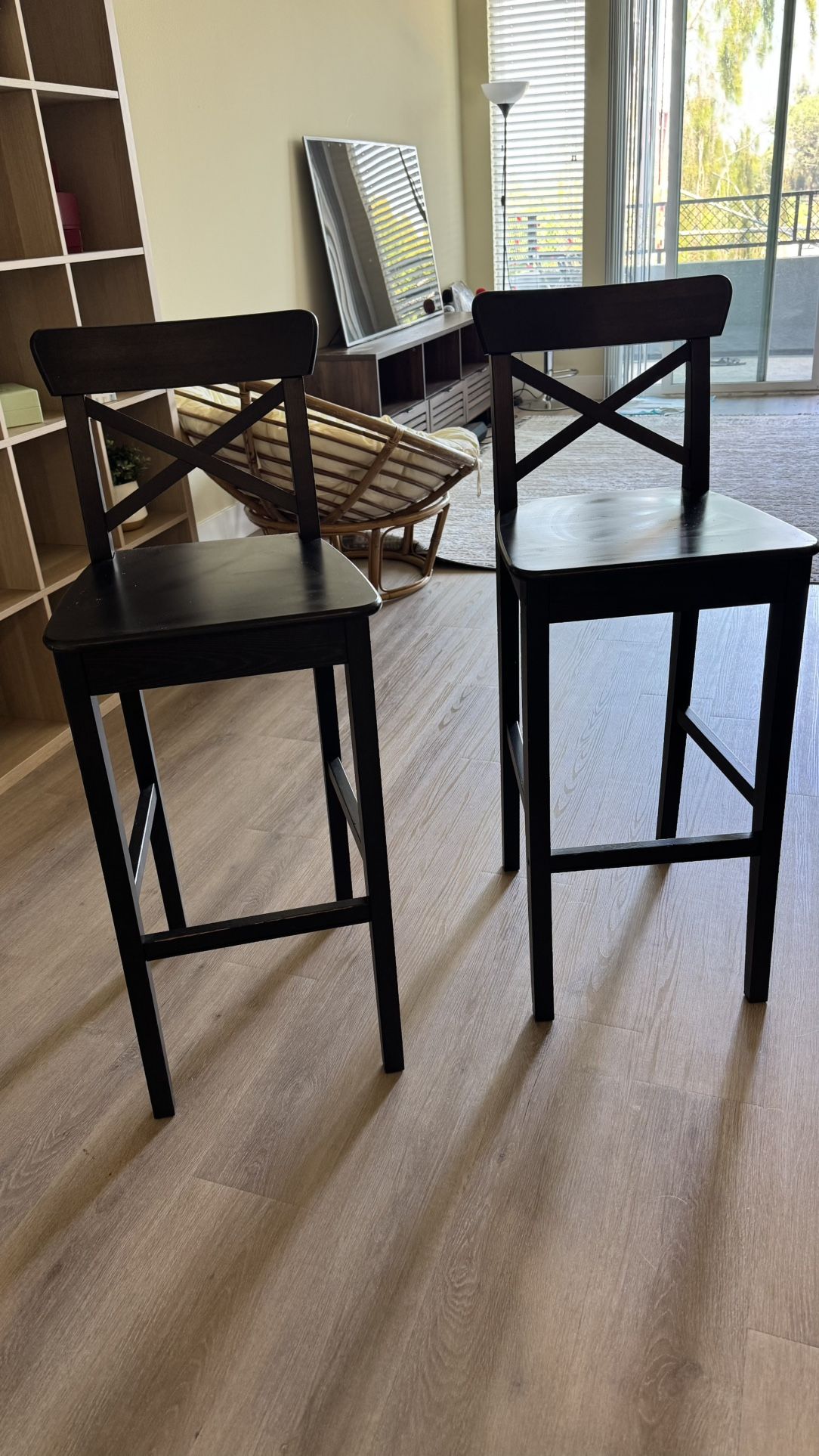 Set Of 2 IKEA Black Bar Stool Chairs