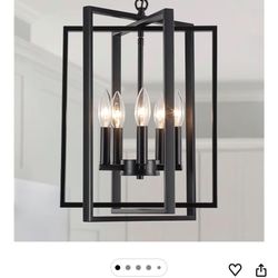 Black Modern Farmhouse Chandelier for Dining Room, 5-Light Pendant Lights Fixtures for Kitchen Island, Foyer Lighting Fixtures High Ceiling for Entryw