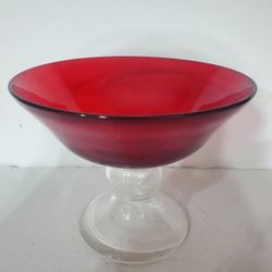 Ruby Red Large Decorative Bowl On Pedestal 