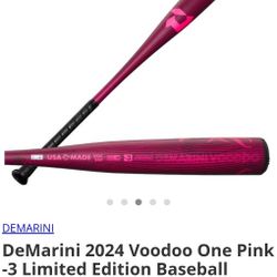 DeMarini 2024 Voodoo One Pink -3 Limited Edition Baseball BBCOR Bat Size 33