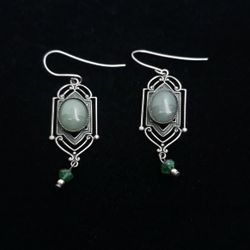 Gorgeous Unique Vintage Sterling silver Earings With Jade Stone