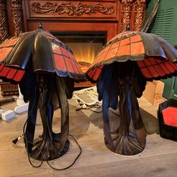 Pair of Tiffany style angel lamps