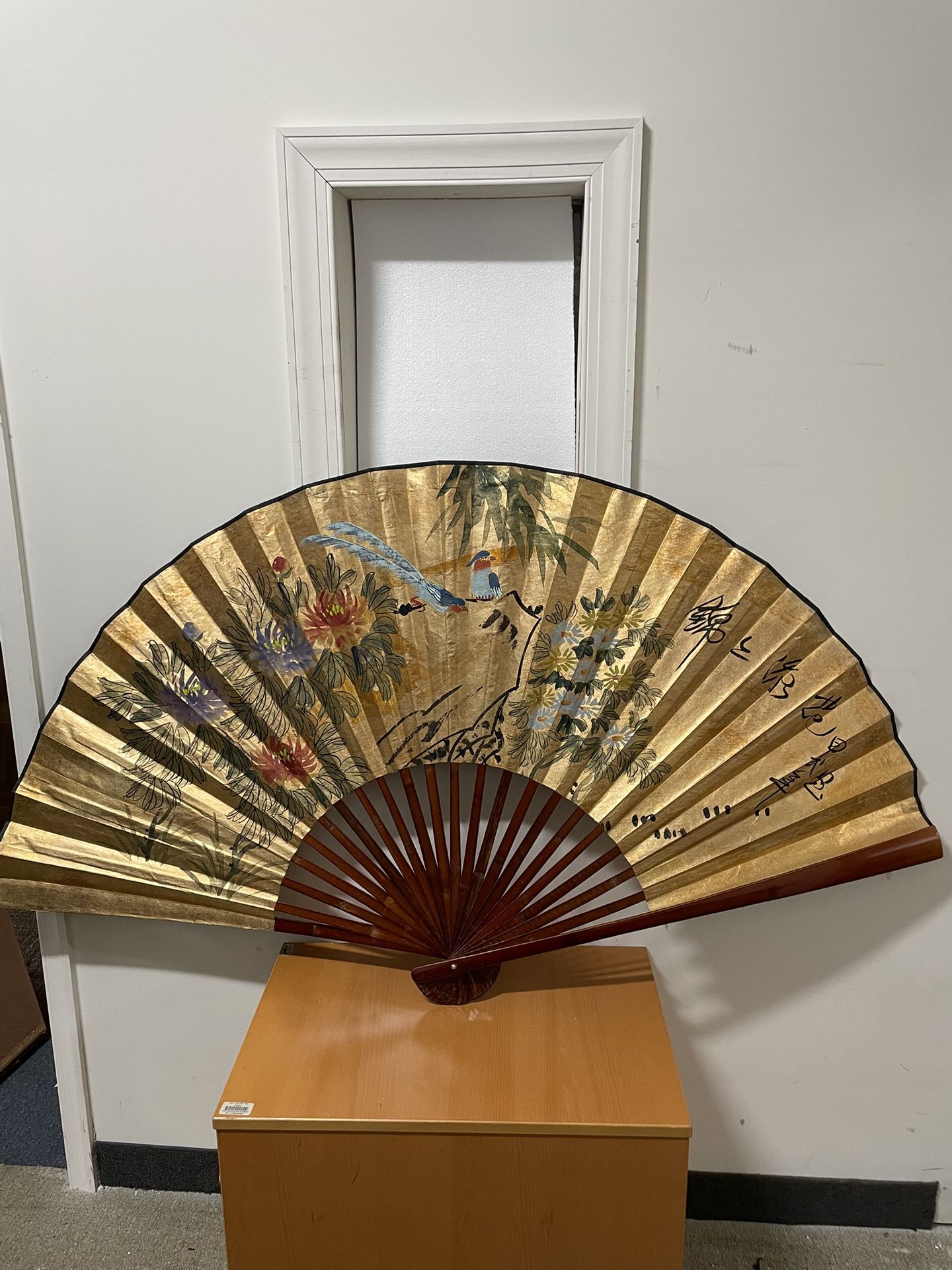 Large Decorative Chinese Fan With Birds And Flowers