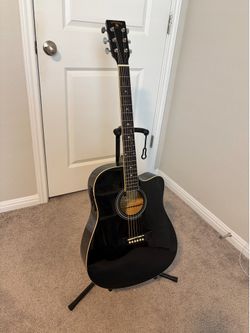 Black Acoustic Electric Guitar with Bag and Strap