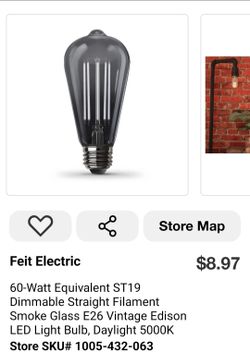 BRAND NEW NIB SEALED Feit Electric 60-Watt Equivalent ST19 Dimmable Smoke Glass Vintage LED Light Bulb