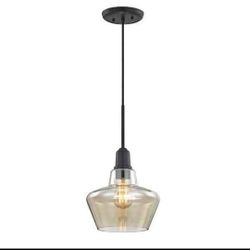 1-Light Aged Bronze Pendant with Amber Glass Shade W/ Vintage Bulb Included