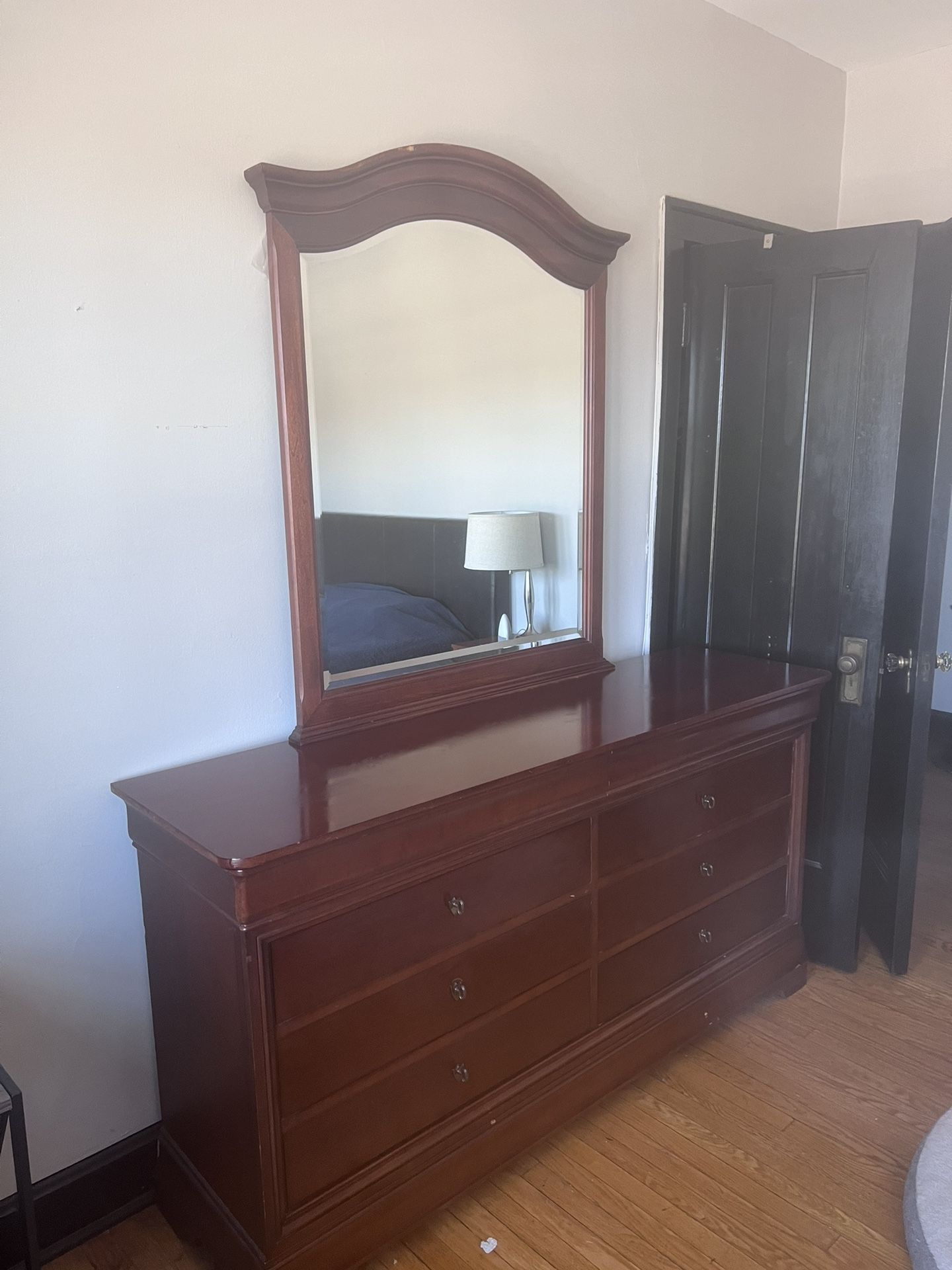 Cherry Wood Dresser + Mirror