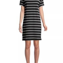 BLACK & WHITE STRIPE T-SHIRT DRESS SHORT SLEEVE TIME and TRU MEDIUM 
