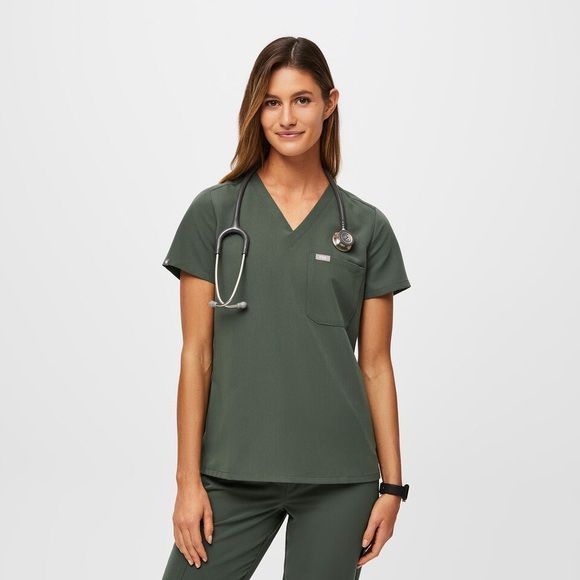 Figs Catarina One-Pocket Scrub Top Moss Green Sz S