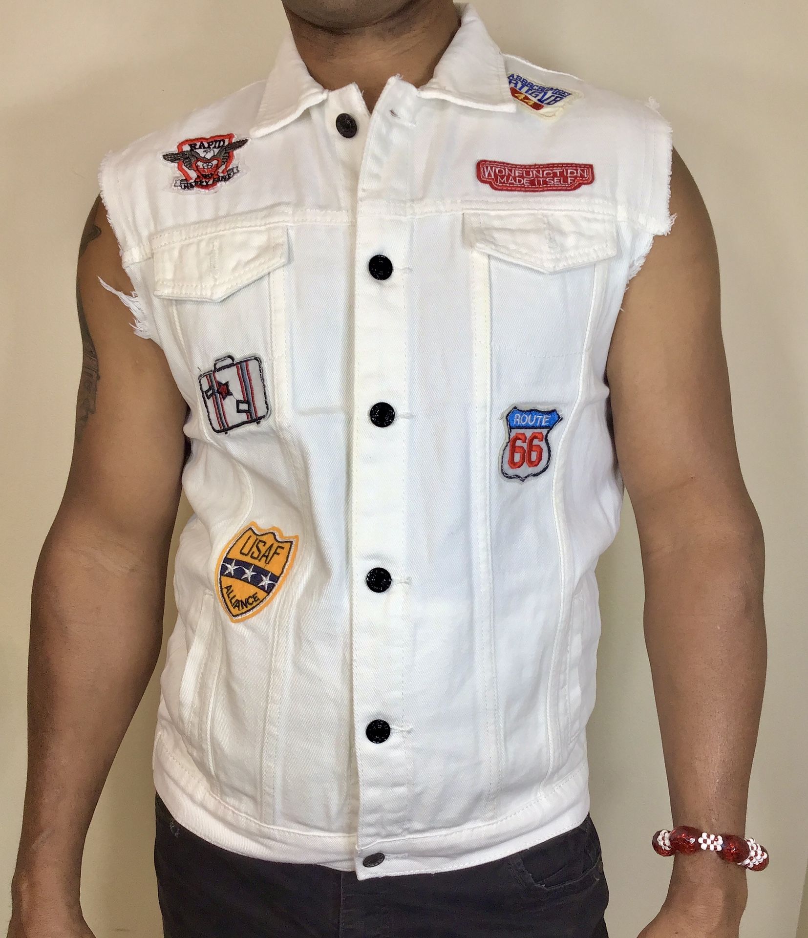 Men White Ripped Steady Denim Jacket - Sizes M to XL