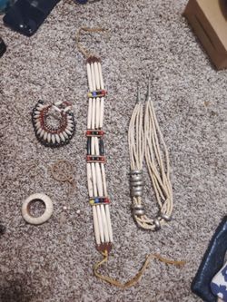 Indian bone chokers and various items