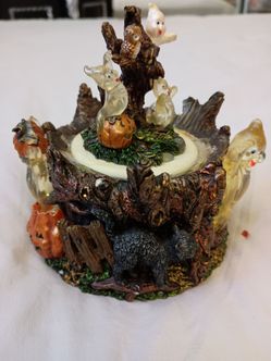 Halloween Ghost and Pumpkin Music Box Figurine