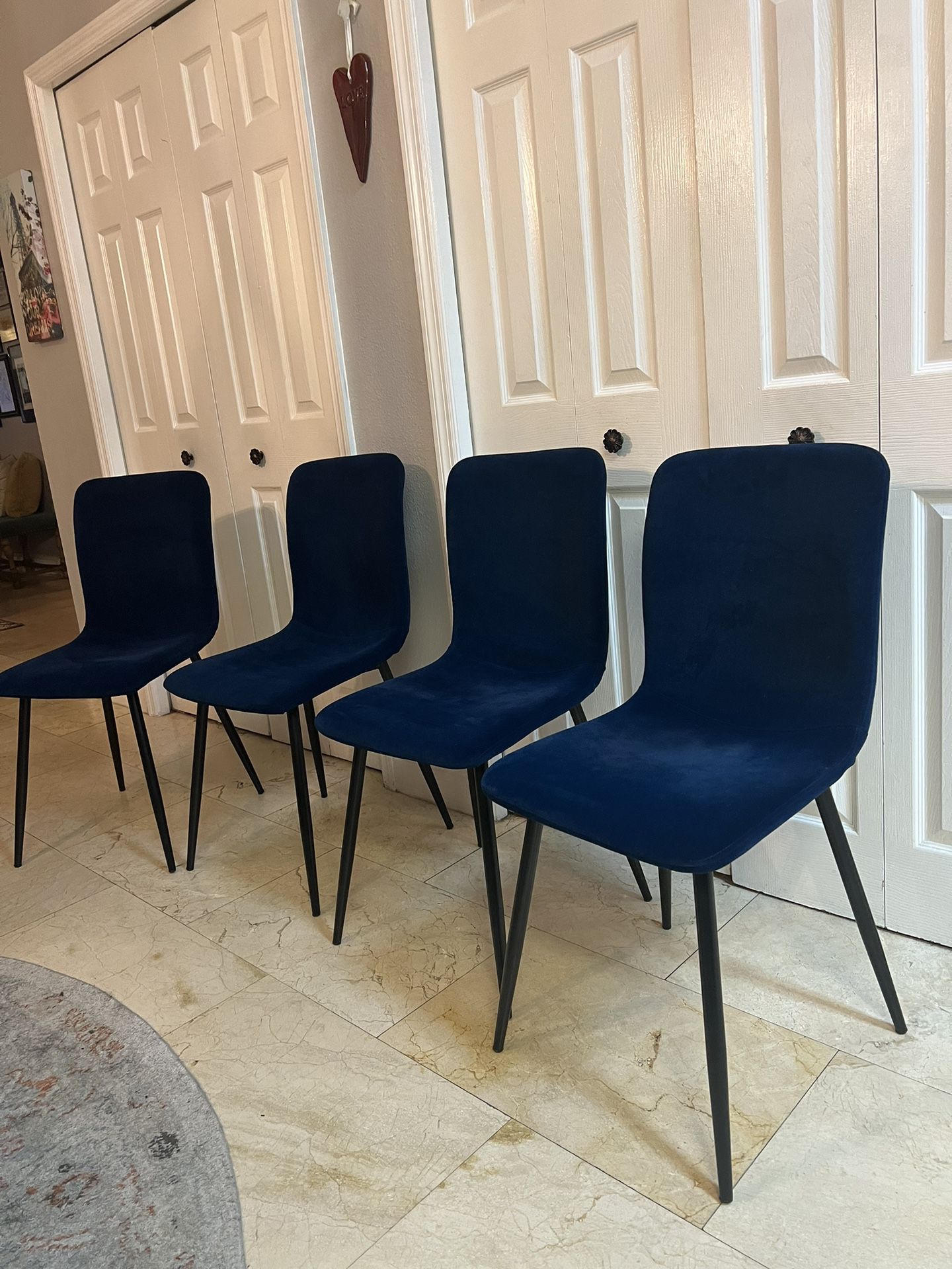 Set Of 4 Blue Velvet Dining Chairs