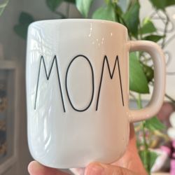 Rae Dunn “Mom” White Ceramic Mug With Light Pink Inside