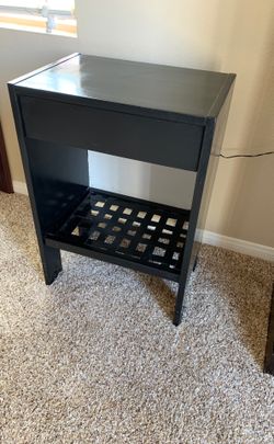Black nightstand table with drawer and shelf