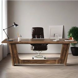 5442 #B 70.87 in. Rectangular Brown Wood Executive Desk with Trapezoidal Base$120