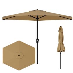 Garvee 7.5FT Outdoor Patio Umbrella Table Market with 6 Sturdy Ribs UV Protection Waterproof Polyester Fabric Tan for Garden Deck Backyard Pool