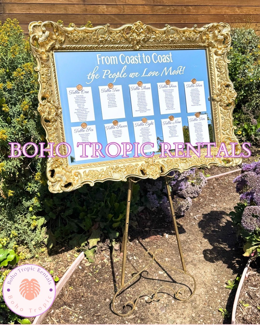 From Coast to Coast The People We Love Most - Gold Wedding Mirror Seating Chart