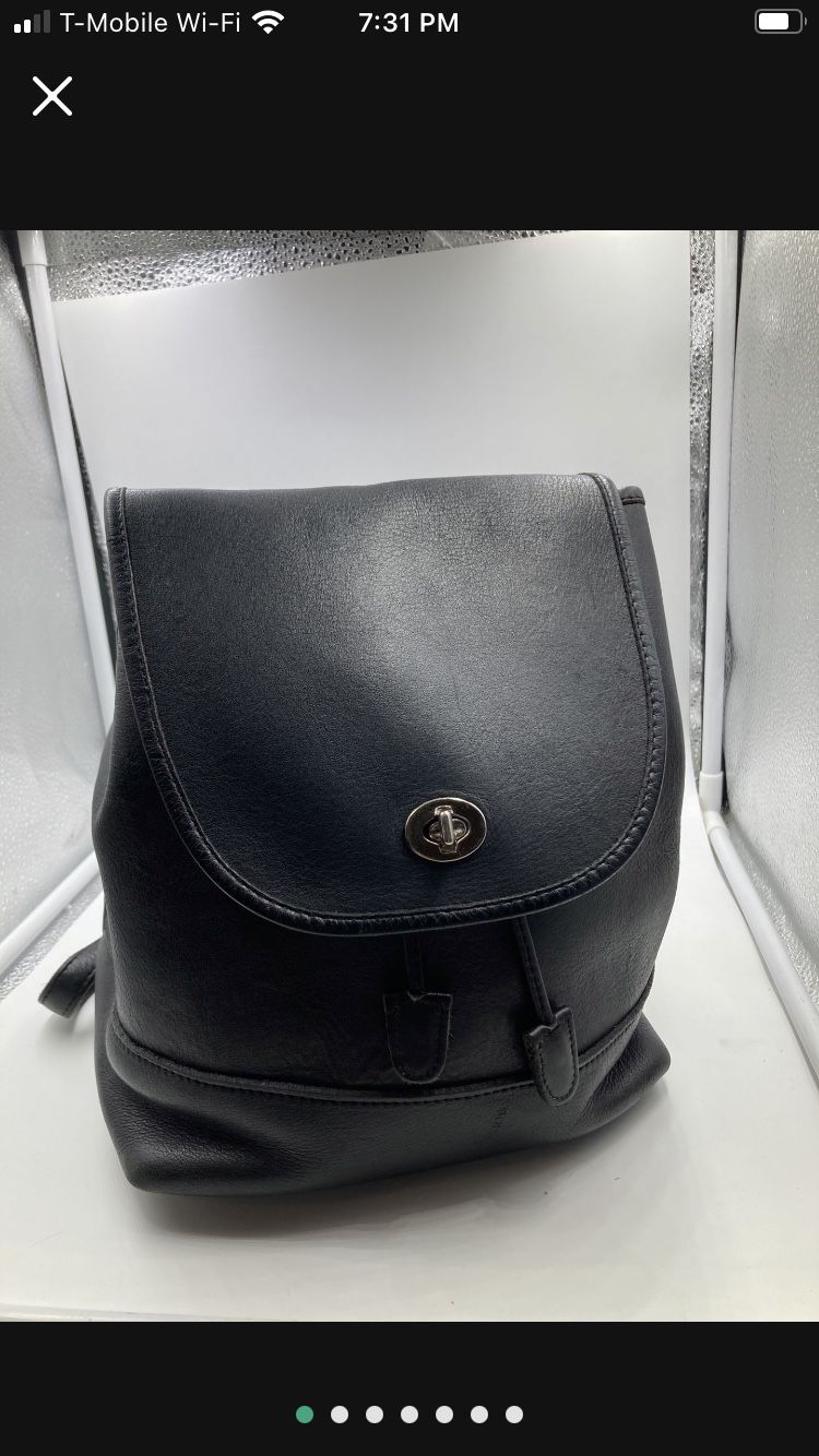 Coach Vintage Black Leather Drawstring Daypack Backpack Purse 9791