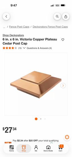 Deckorators 6 in. x 6 in. Victoria Copper Plateau • Cedar Post Cap