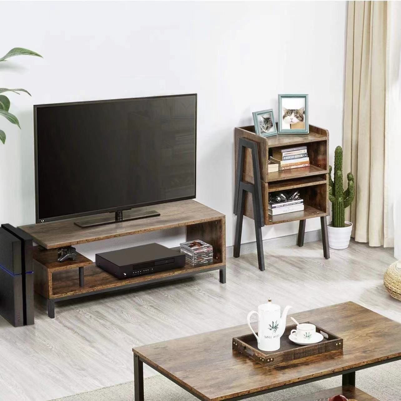 Industrial TV Stand for TVs up to 55 inch, Media Console Table with Storage Shelves for Living Room, Home Entertainment Center for Small Space, 42 x 1