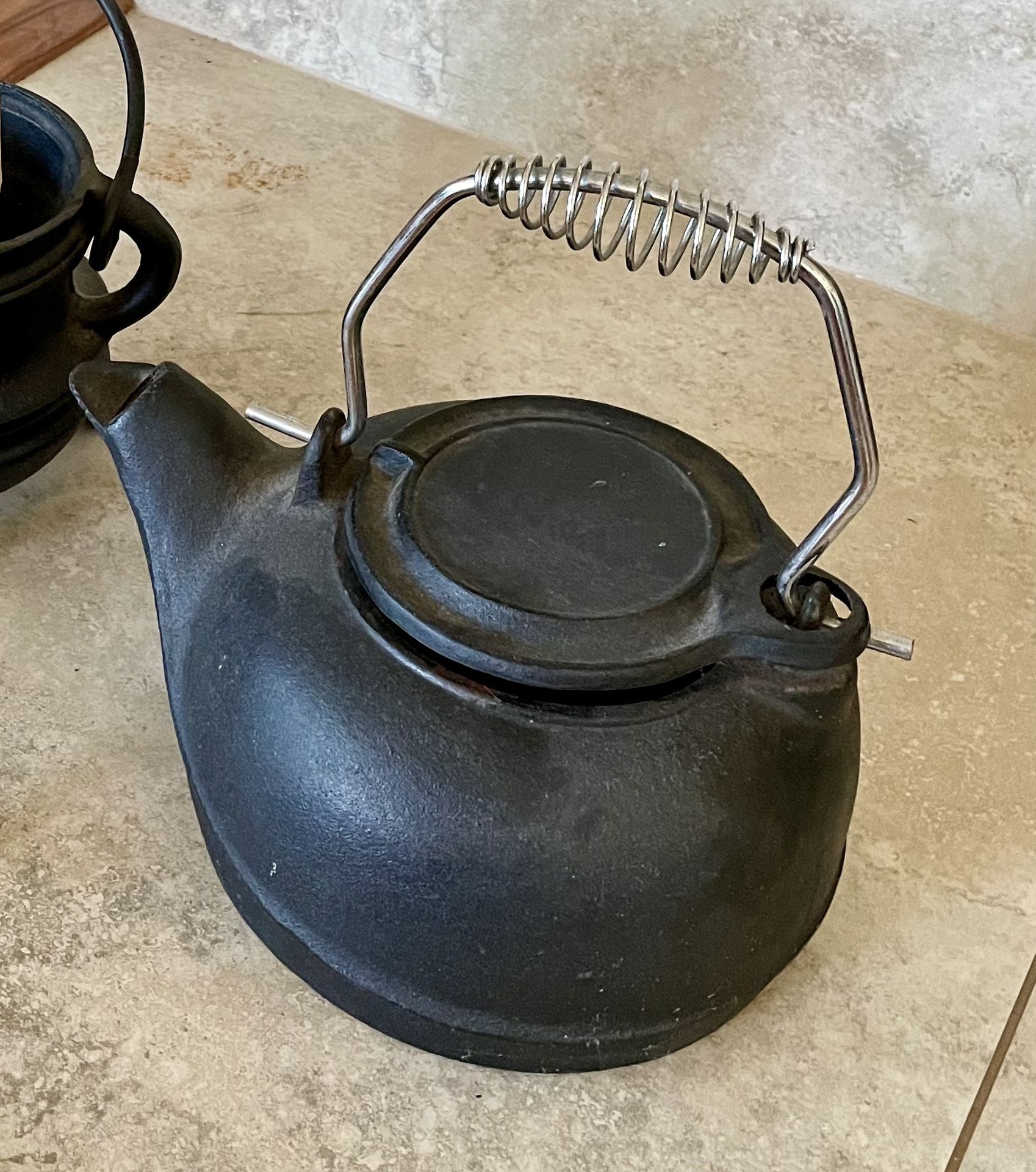 Vintage Fireplace Cast Iron Kettle