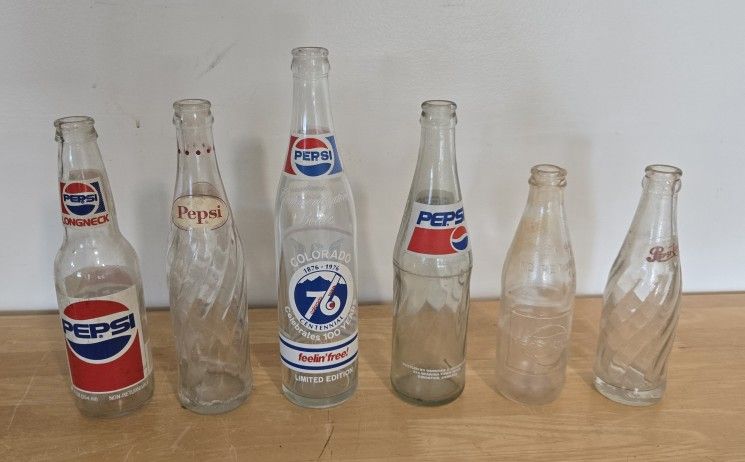 Lot Of 6 Vintage PEPSI Glass Bottles