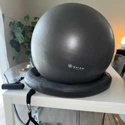 Gaiam Essentials Balance Ball & Base Kit, 65cm Yoga Ball Chair, Exercise Ball with Inflatable Ring Base, & Air Pump