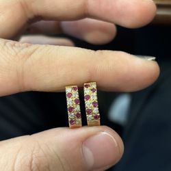 14k 585 Gold Ruby Diamond Earrings 