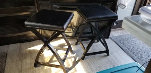 Leather chairs! We use them for side tables!