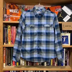 ASCEND-women’s blue/gray plaid long sleeve button-up dress shirt