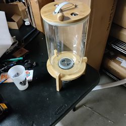 7.5L Upright Food Storage Container Countertop Glass Airtight Storage Jars with Wood Stand(4) Available $50.00 Each