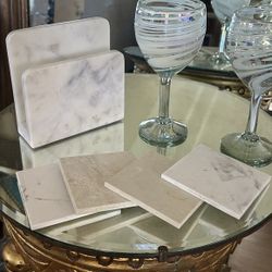Marble Napkin Holder With 4 Marble Table Coaster