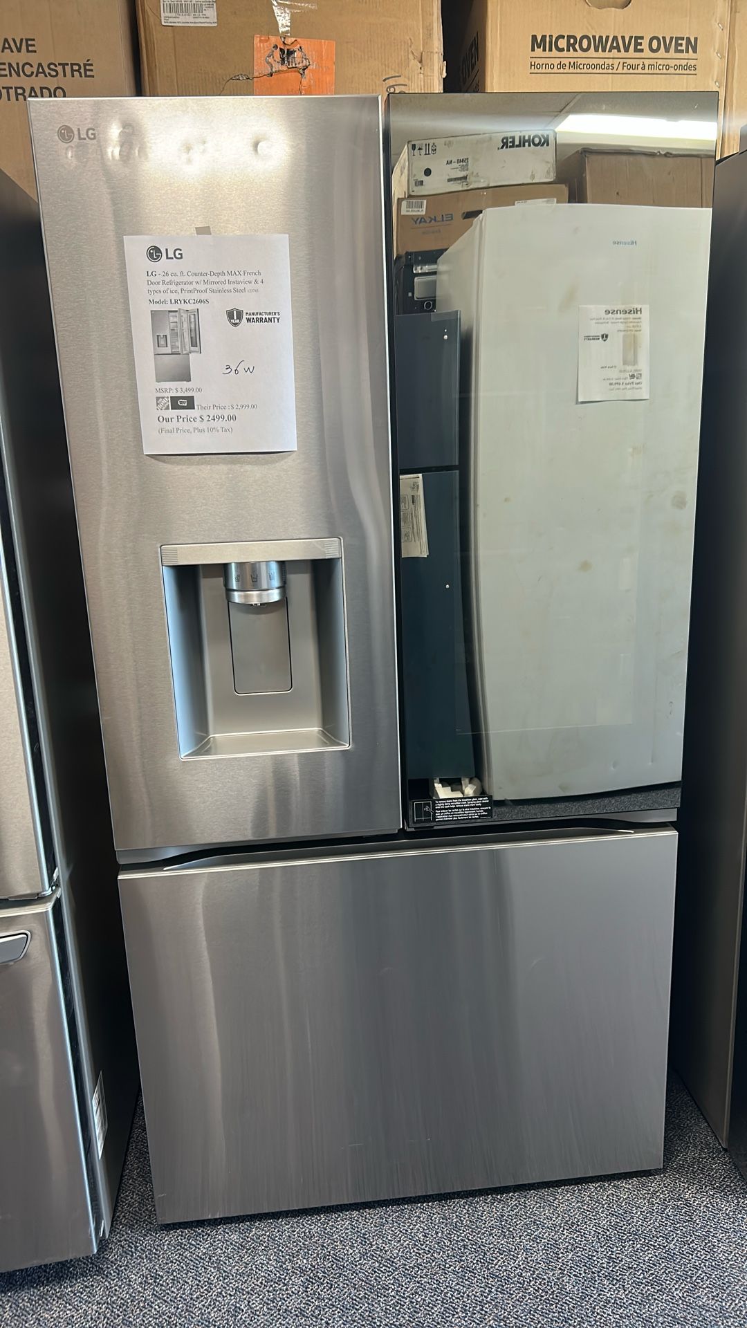 New LG 26cu.ft Counter-Depth Max French Door Refrigerator Mirrored Instaview