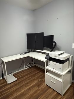 Desk - Canon Printer - Samsung Screens