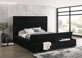 (NEW IN BOX)Queen & King Size Black Platform Bed Framewith Storage- FINANCE $39 Or $54 Down 👑
