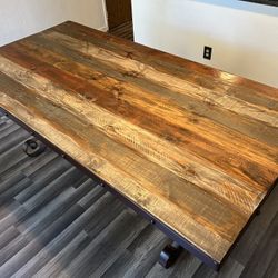 Metal Framed Wood Top Dining Table