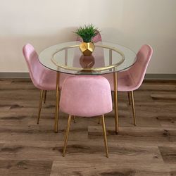 Pink Modern Kitchen Table Set, Gold Legs